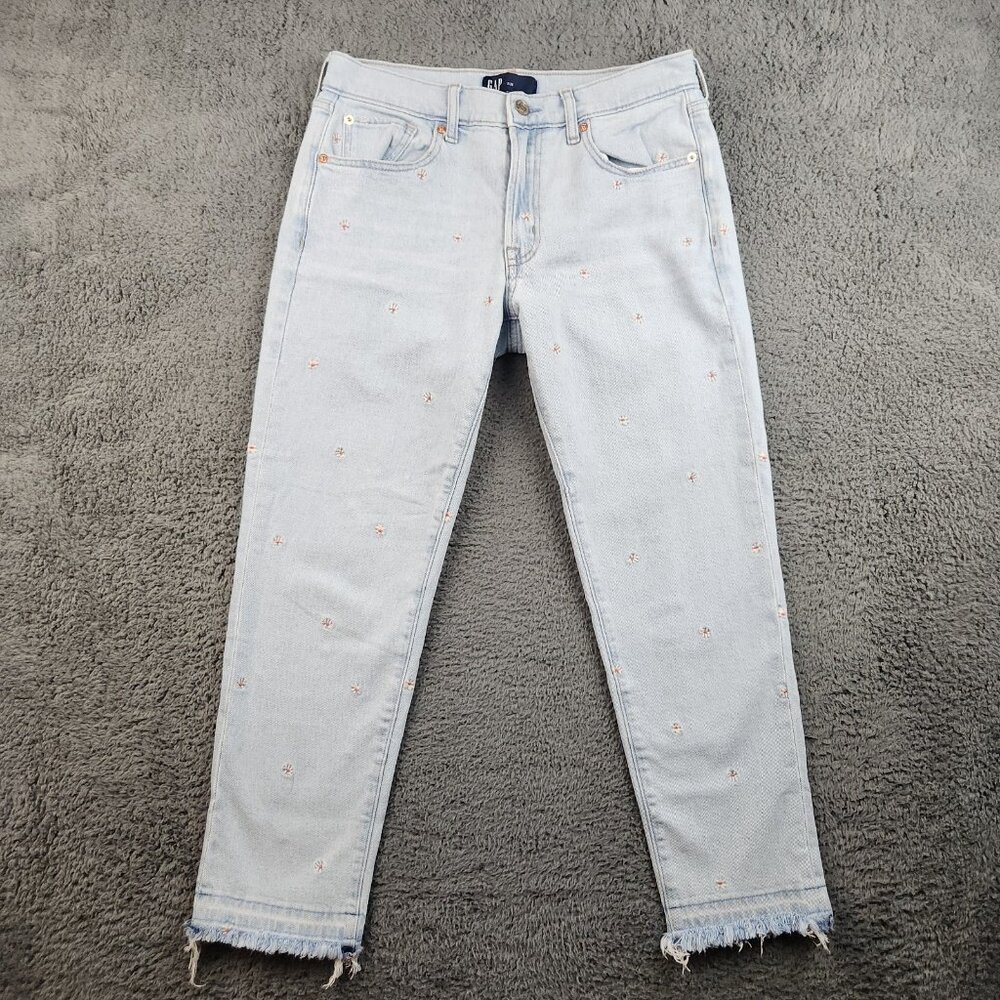 Gap Jeans Womens Size 2/26 Blue Mid Rise Tapered Leg Slim Fit Frayed Hem Stretch